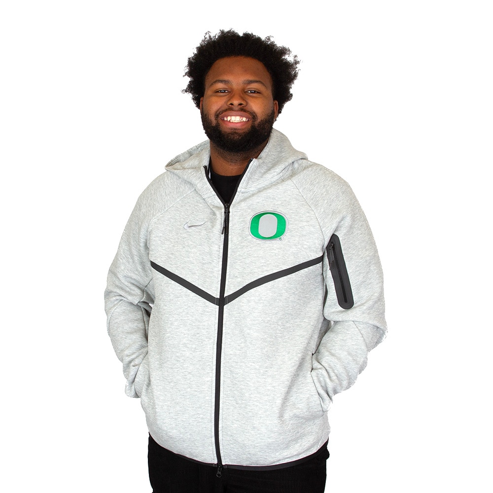Classic Oregon O, Nike, Grey, Full Zip, Cotton Blend, Men, Tech, Windrunner, Fleece, Hoodie, Sweatshirt, 984771